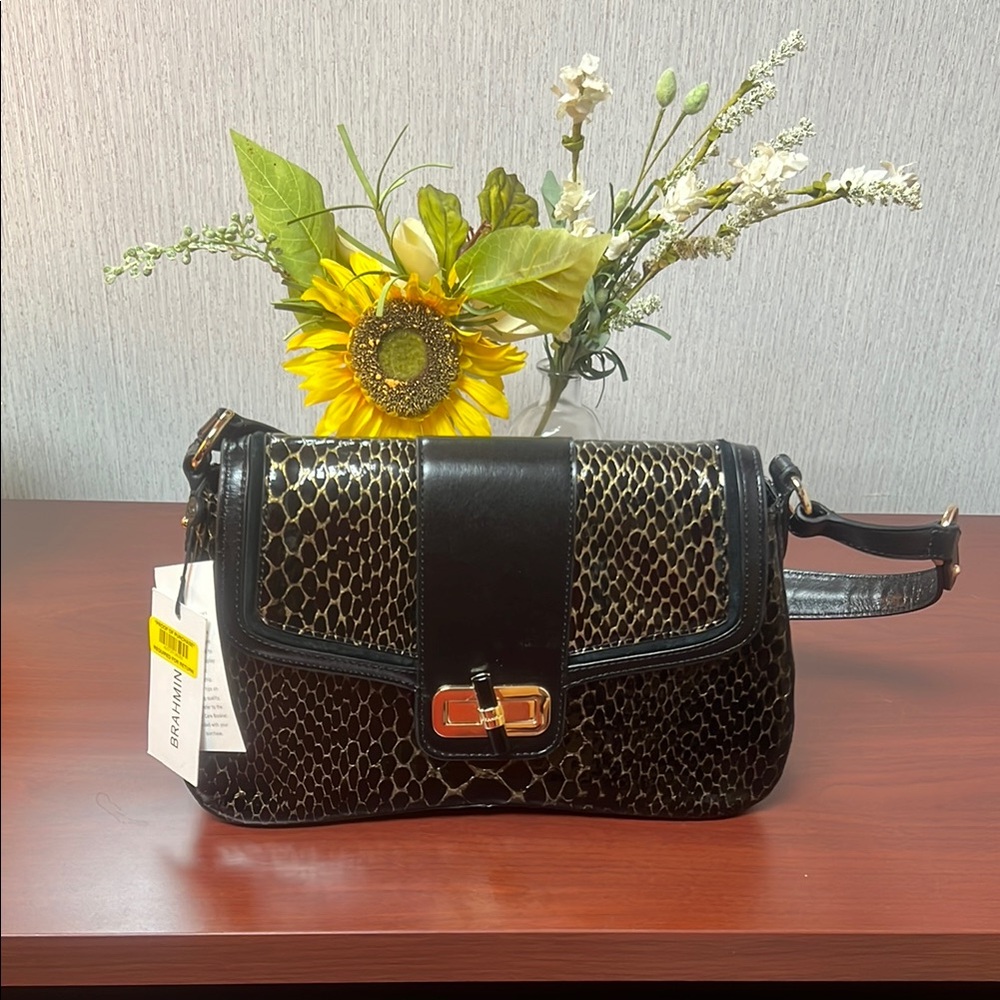 NWT Brahmin Nerida Black and Gold  Hand Bag